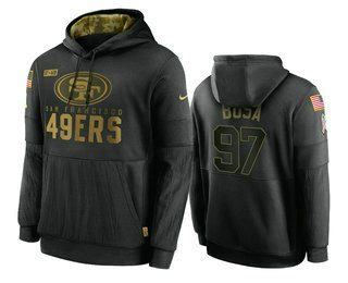 Men's San Francisco 49ers #97 Nick Bosa Black 2020 Salute To Service Sideline Performance Pullover Hoodie - ujerseystore