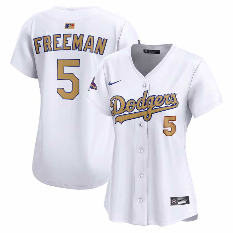 Women's Los Angeles Dodgers Freddie Freeman Nike White 2025 Gold Collection Limited Jersey - ujerseystore