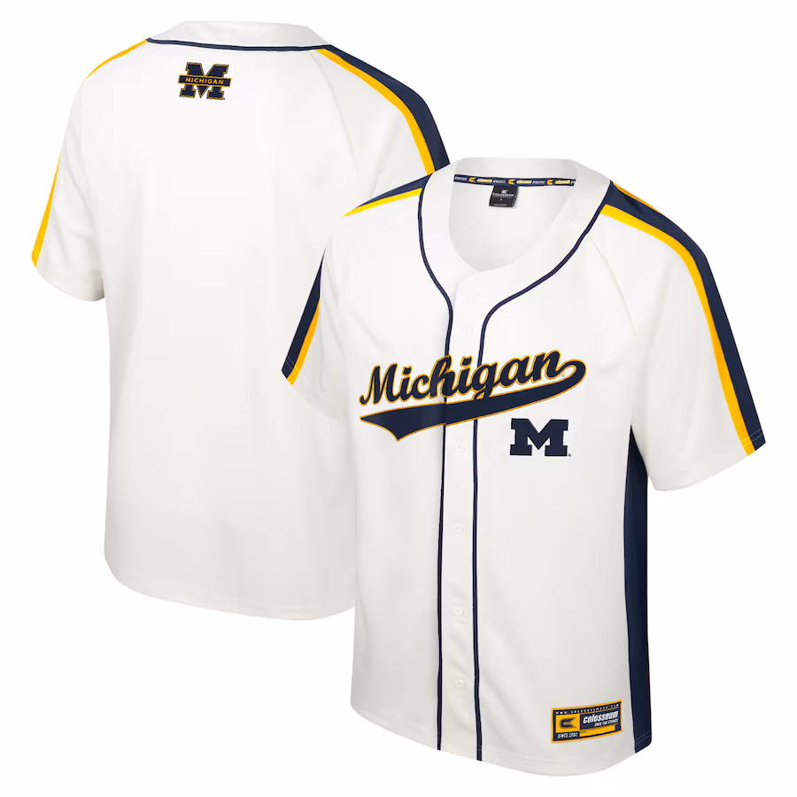 Men's Colosseum Cream Michigan Wolverines Ruth Button-Up Baseball Jersey - ujerseystore