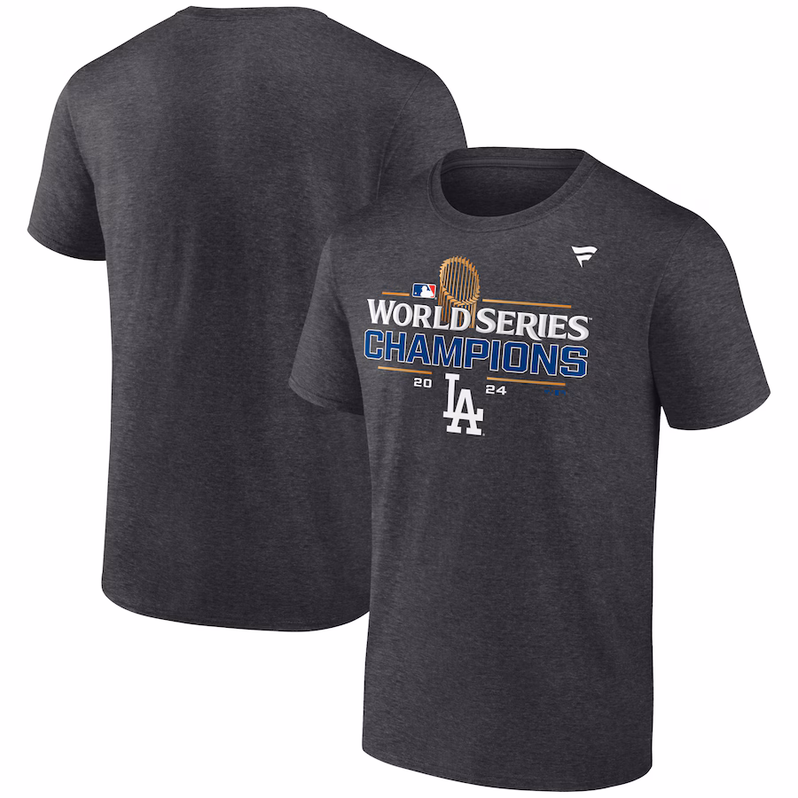 Men's Los Angeles Dodgers Fanatics Heather Charcoal 2024 World Series Champions Extended Sizes Locker Room T-Shirt - ujerseystore