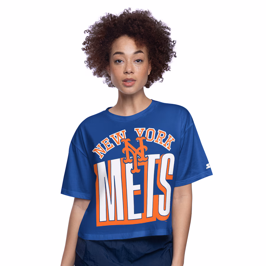 Women's New York Mets Starter Royal Play the Ball Boxy Cropped T-Shirt - ujerseystore