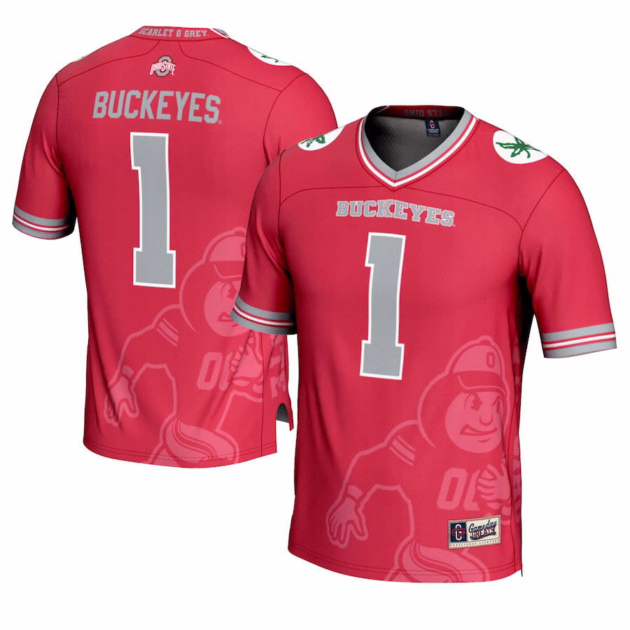 #1 Ohio State Buckeyes GameDay Greats Youth Icon Print Football Fashion Jersey - Scarlet - ujerseystore