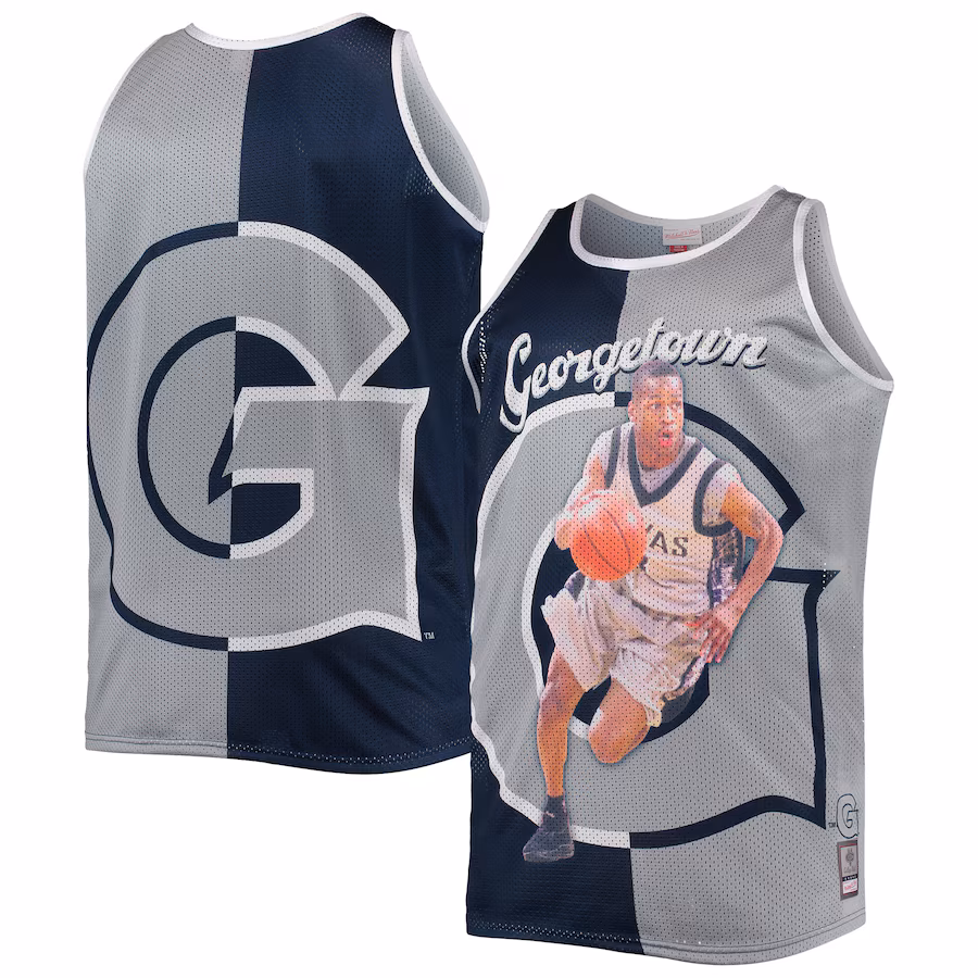 Men's Mitchell & Ness Allen Iverson Navy/Gray Georgetown Hoyas Sublimated Player Big & Tall Tank Top - ujerseystore