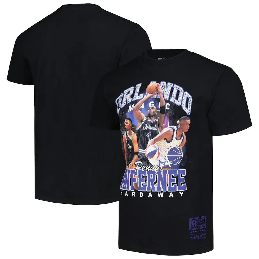 Men's Orlando Magic Penny Hardaway Mitchell & Ness Black Hardwood Classics Bling Concert Player T-Shirt - ujerseystore