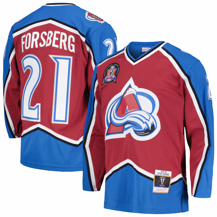 Men's Colorado Avalanche Peter Forsberg Mitchell & Ness Burgundy 1995/96 Blue Line Player Jersey - ujerseystore