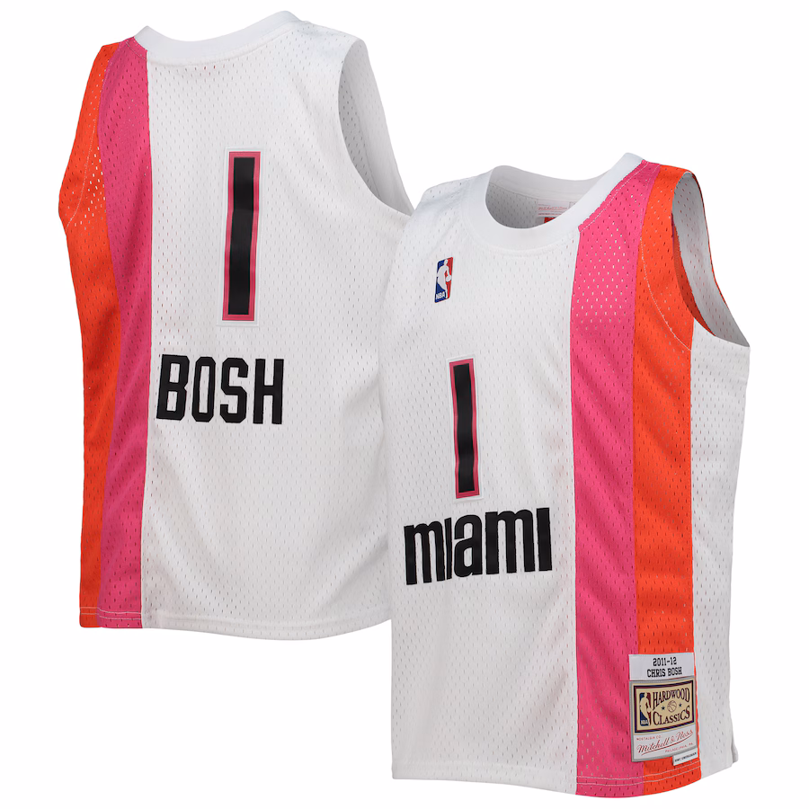 Youth Miami Heat Chris Bosh Mitchell & Ness White 2011/12 Hardwood Classics Swingman Jersey - ujerseystore