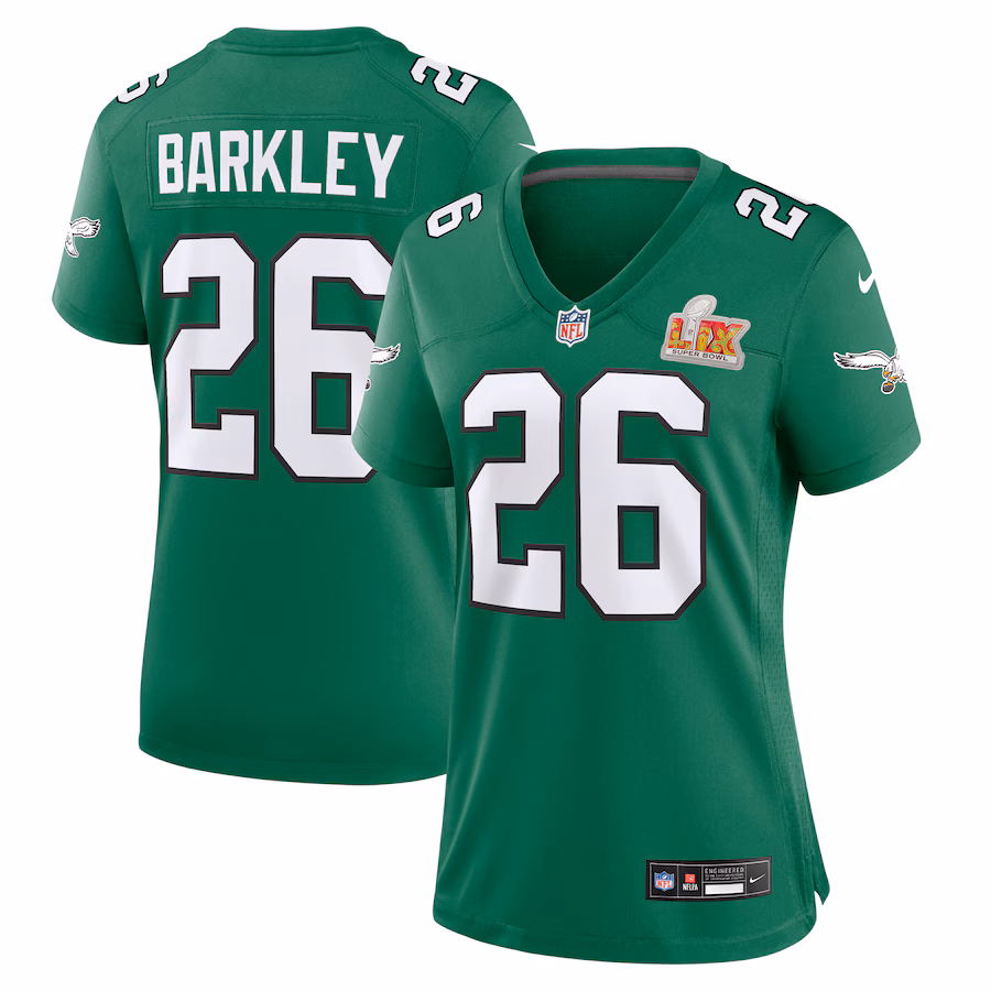 Women's Philadelphia Eagles Saquon Barkley Nike Kelly Green Super Bowl LIX 2nd Alternate Game Jersey - ujerseystore