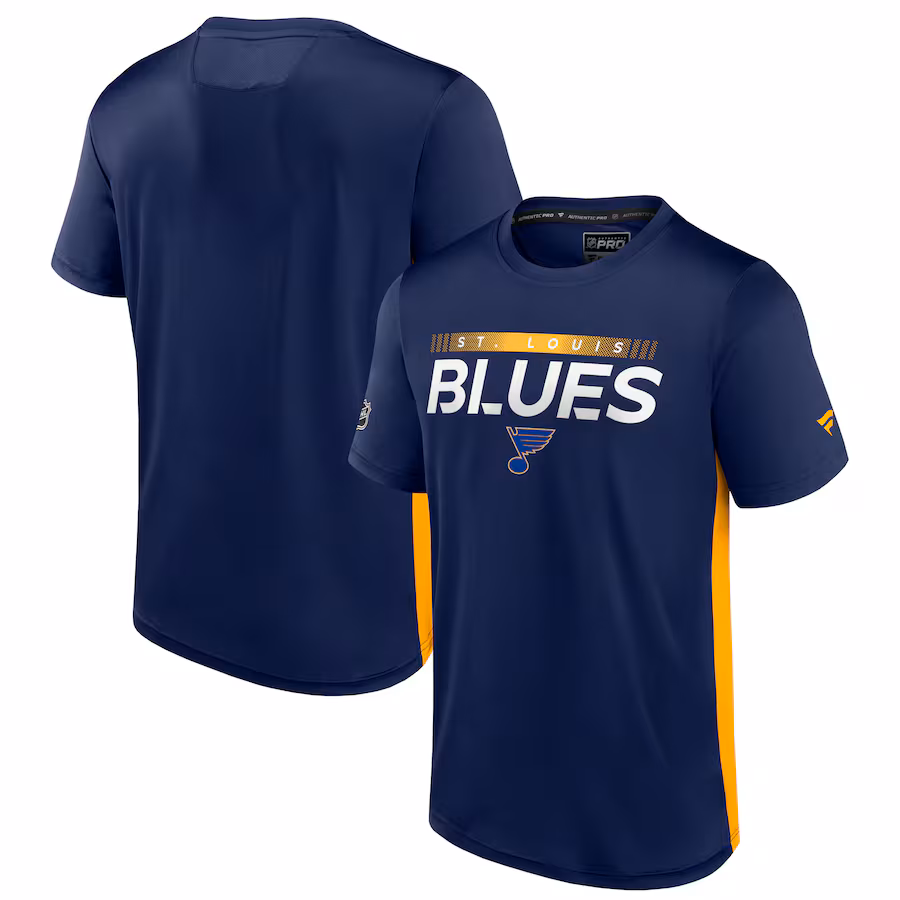 Men's St. Louis Blues Fanatics Navy/Gold Authentic Pro Rink Tech T-Shirt - ujerseystore