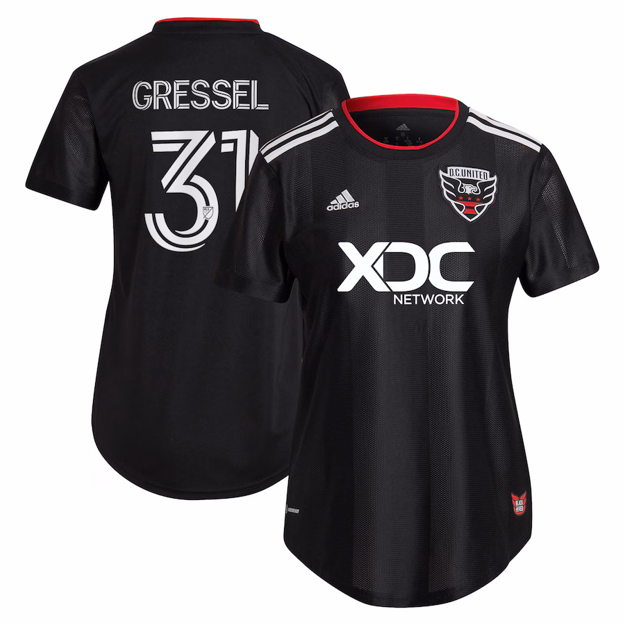 Women's D.C. United Julian Gressel adidas Black 2022 Black and Red Kit Replica Player Jersey - ujerseystore