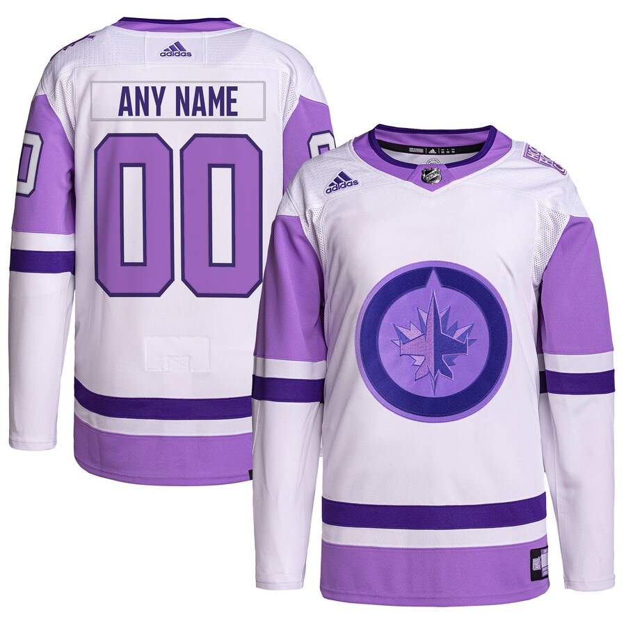 Men's Winnipeg Jets adidas White/Purple Hockey Fights Cancer Primegreen Authentic Custom Jersey - ujerseystore