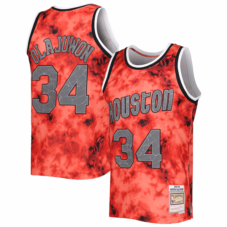Men's Houston Rockets Hakeem Olajuwon Mitchell & Ness Red 1993/94 Galaxy Swingman Jersey - ujerseystore