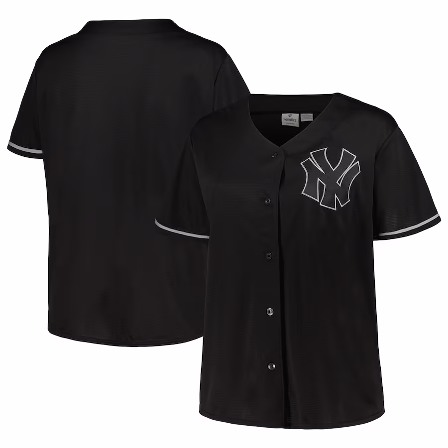 Women's New York Yankees Black/Navy Plus Size Pop Fashion Button-Up Jersey - ujerseystore