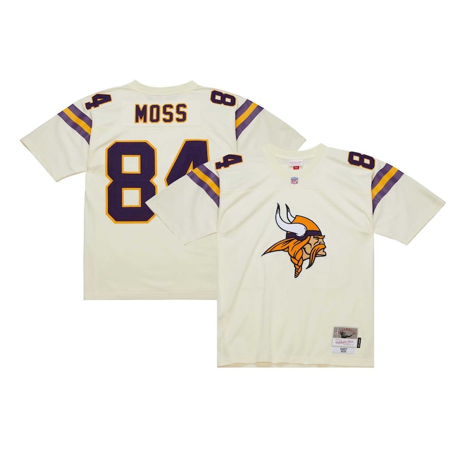 Men's Minnesota Vikings Randy Moss Mitchell & Ness Cream Chainstitch Legacy Jersey - ujerseystore