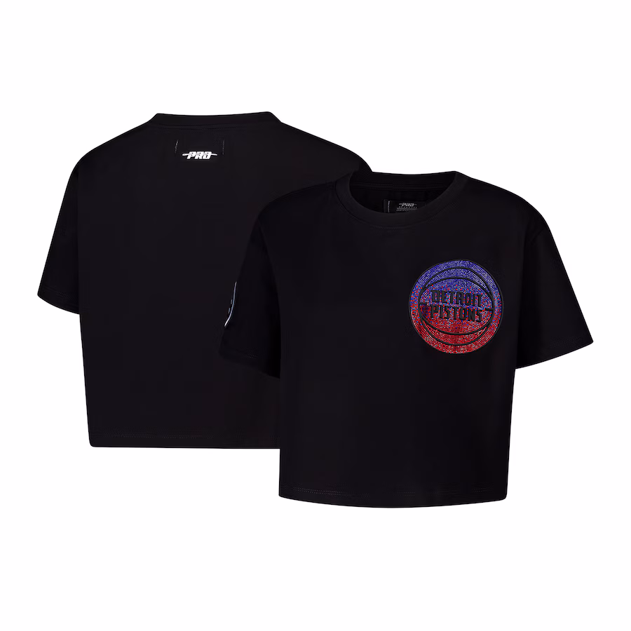Women's Detroit Pistons Pro Standard Black Jewels Boxy Cropped T-Shirt - ujerseystore