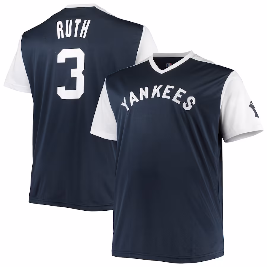 Men's New York Yankees Babe Ruth Navy/White Cooperstown Collection Replica Player Jersey - ujerseystore