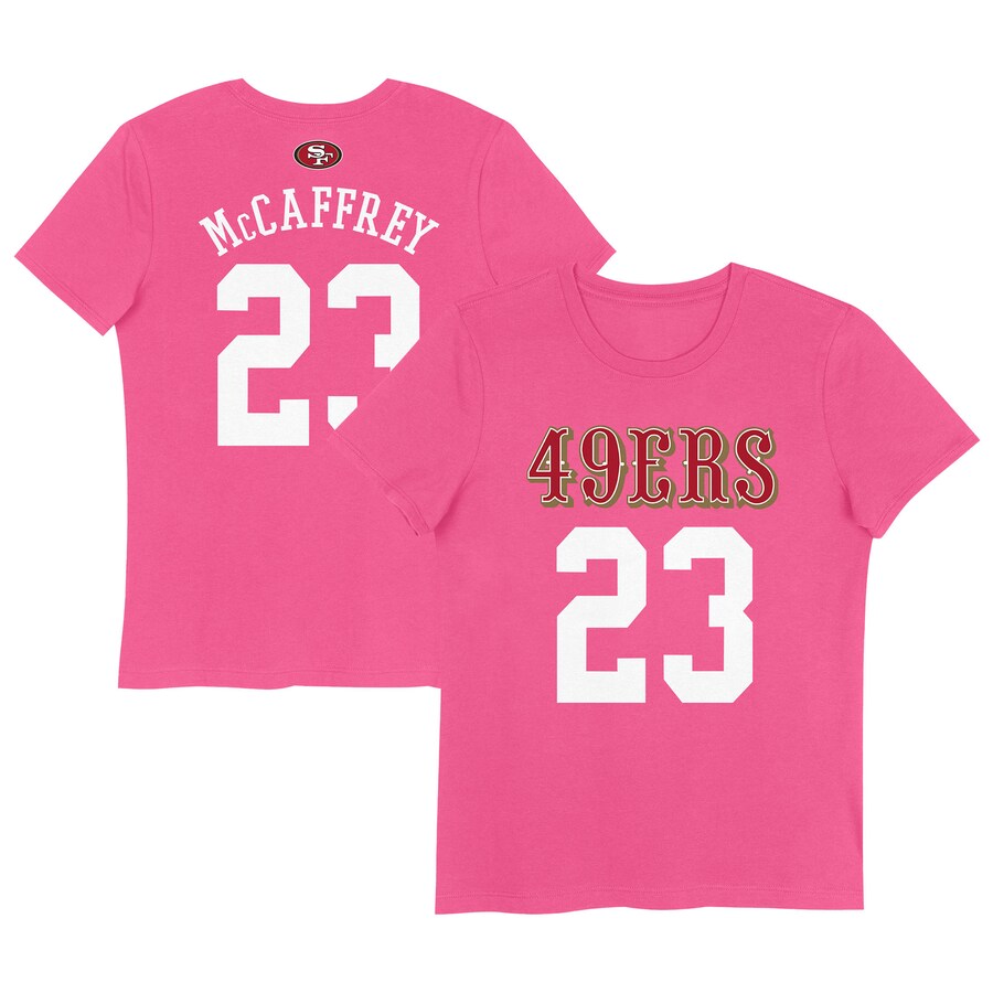 Girls Youth San Francisco 49ers Christian McCaffrey Pink Player Name & Number T-Shirt - ujerseystore
