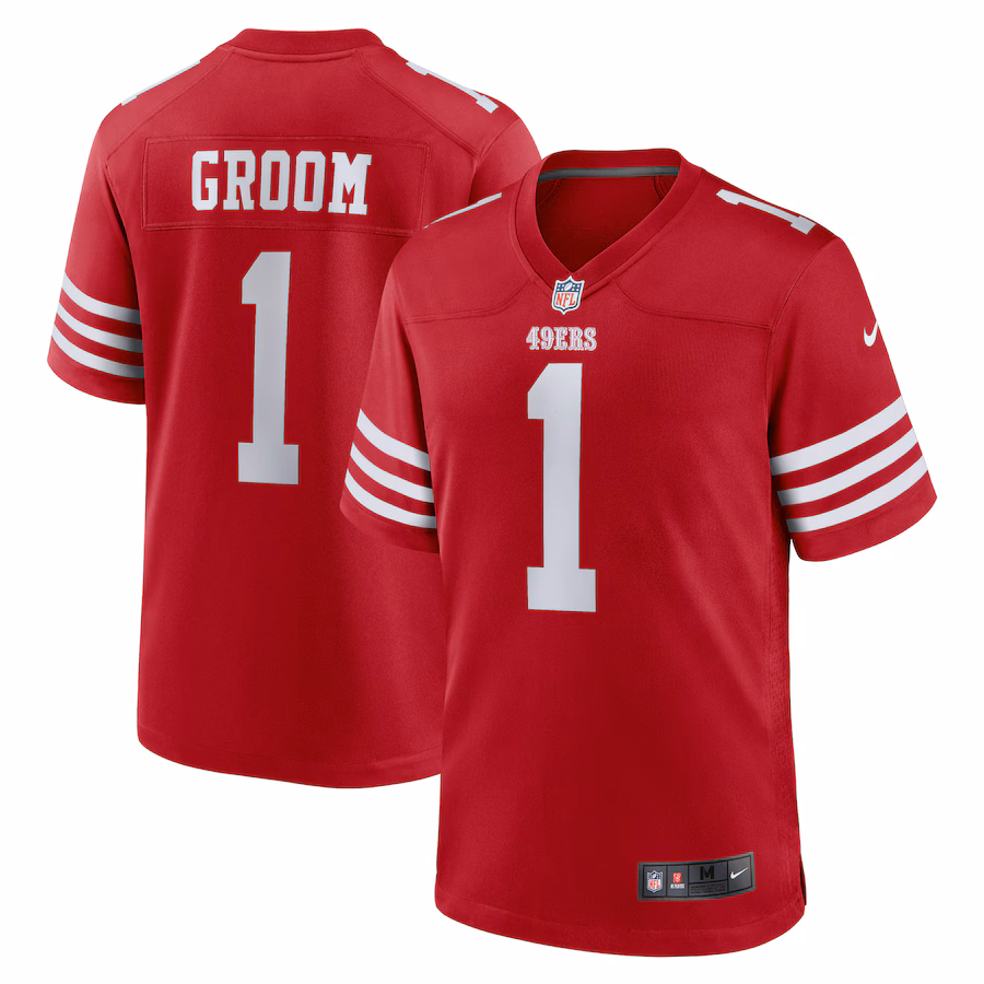 Men's San Francisco 49ers Number 1 Groom Nike Scarlet Game Jersey - ujerseystore