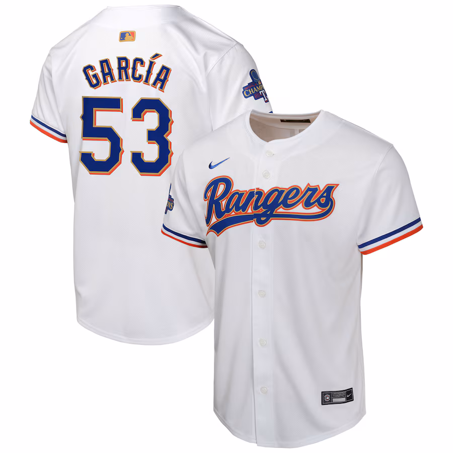 Youth Texas Rangers Adolis Garcia Nike White 2024 Gold Collection Limited Player Jersey - ujerseystore