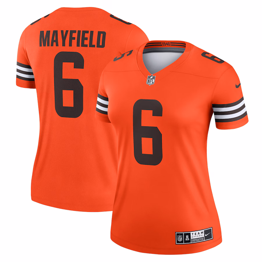 Women's Cleveland Browns Baker Mayfield Nike Orange Inverted Legend Player Performance Top - ujerseystore