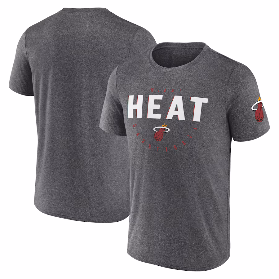 Men's Miami Heat Heather Charcoal Block Practice Performance T-Shirt - ujerseystore