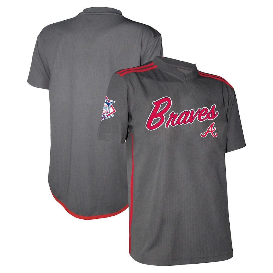 Men's  Atlanta Braves Stitches Charcoal Team V-Neck Jersey - ujerseystore