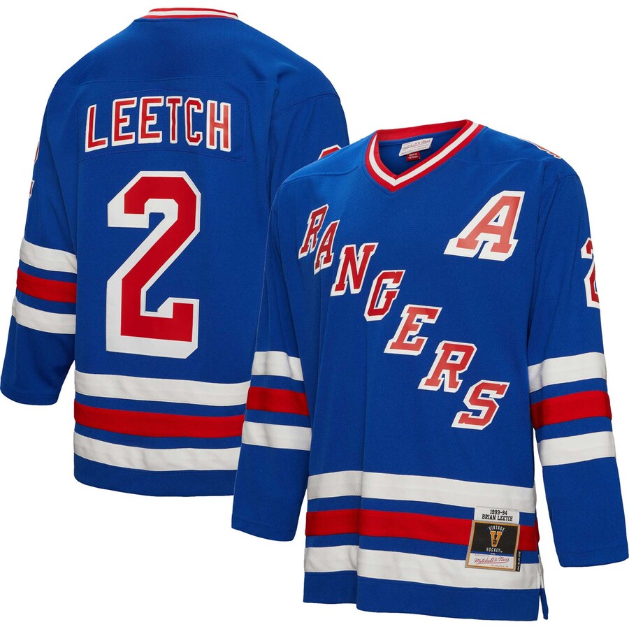Men's New York Rangers Brian Leetch Mitchell & Ness Blue 1993/94 Alternate Captain Patch Blue Line Player Jersey - ujerseystore