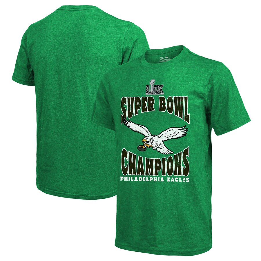 Men's Philadelphia Eagles  Majestic Threads Kelly Green Super Bowl LIX Champions Retro T-Shirt - ujerseystore