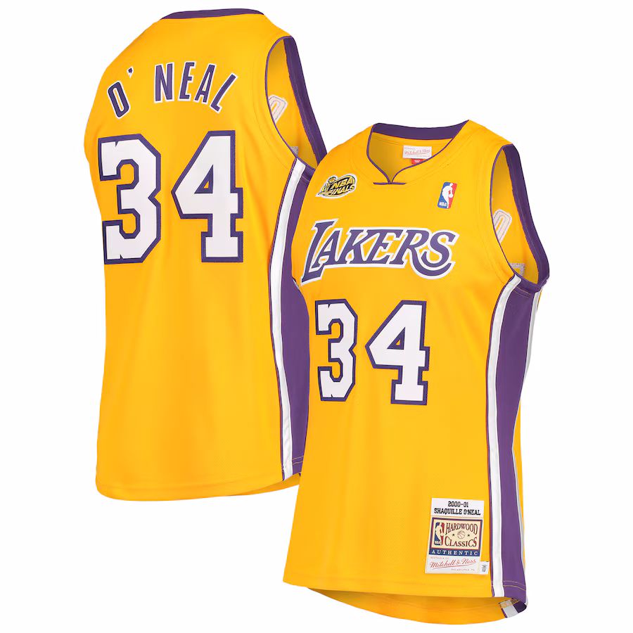 Men's Los Angeles Lakers Shaquille O'Neal Mitchell & Ness Gold 2000 NBA Finals Hardwood Classics Authentic Jersey - ujerseystore