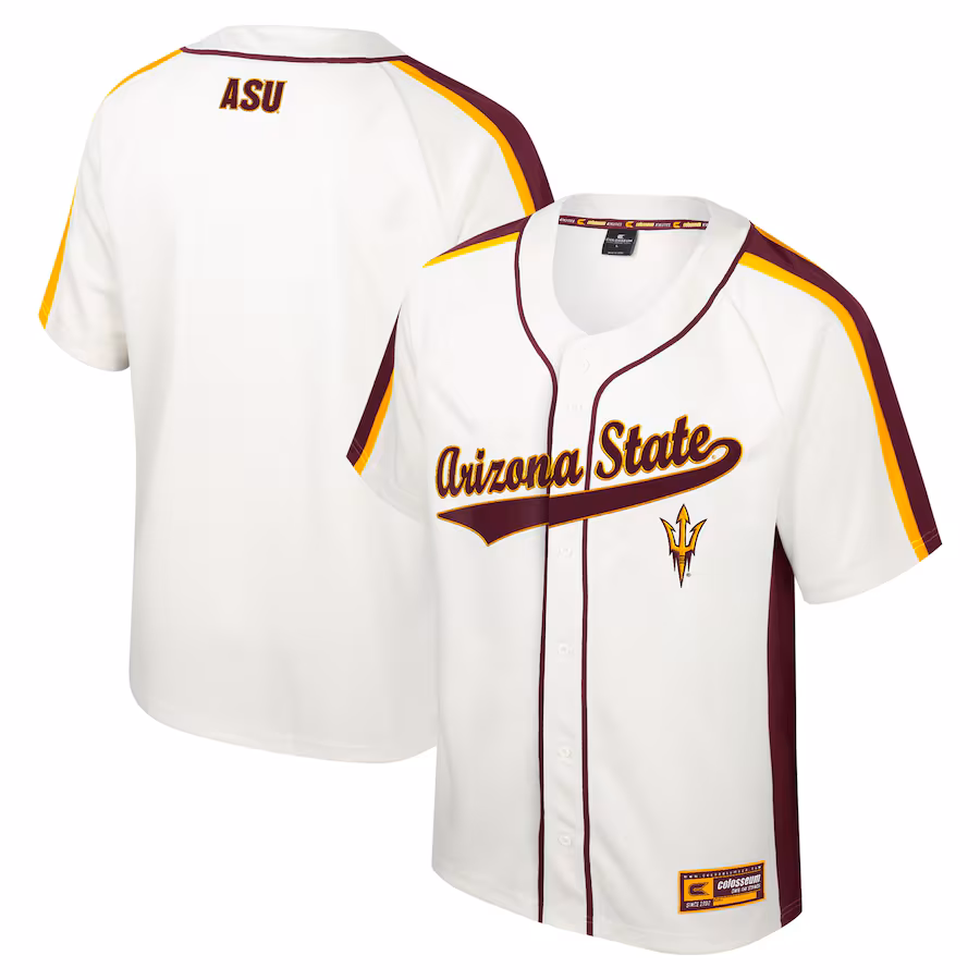 Men's Colosseum Cream Arizona State Sun Devils Ruth Button-Up Baseball Jersey - ujerseystore