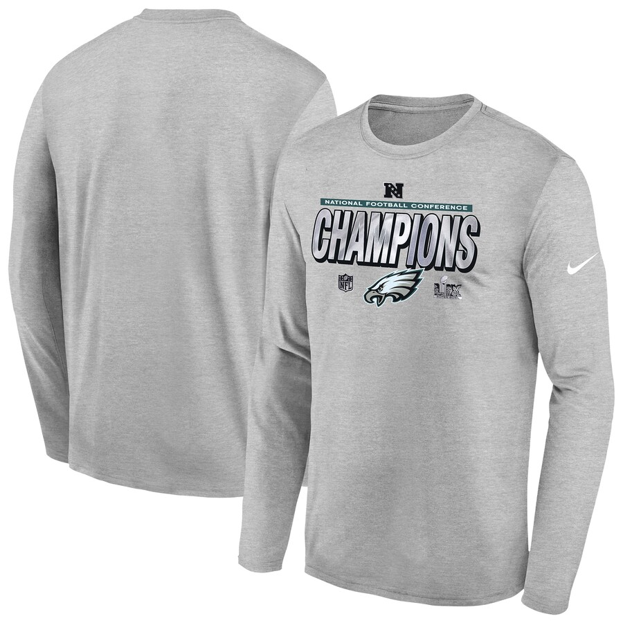 Youth Philadelphia Eagles Nike Heather Gray 2024 NFC Champions Locker Room Trophy Collection Long Sleeve T-Shirt - ujerseystore