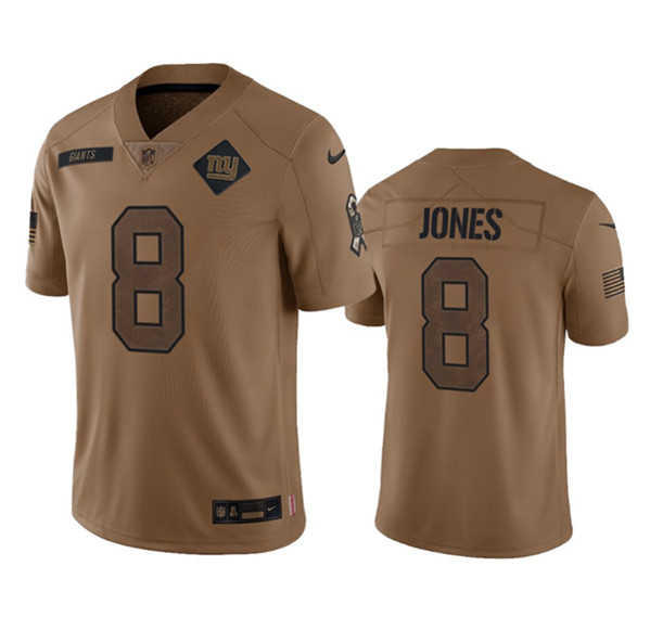 Men's New York Giants #8 Daniel Jones 2023 Brown Salute To Service Limited Football Stitched Jersey - ujerseystore