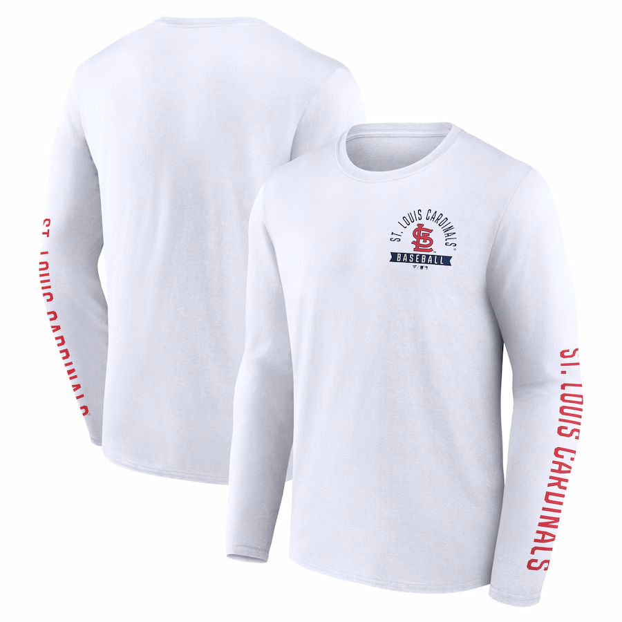 Men's St. Louis Cardinals Fanatics White Press Box Long Sleeve T-Shirt - ujerseystore