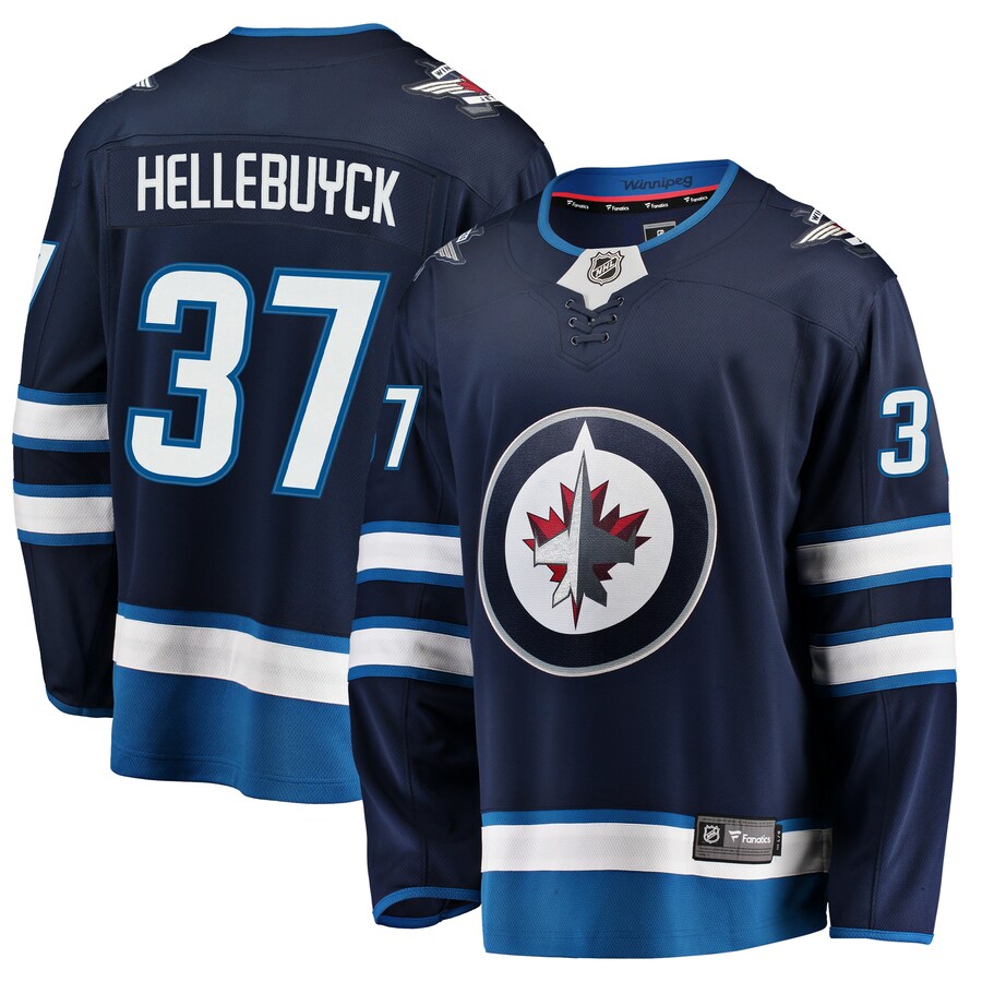 Men's Winnipeg Jets Connor Hellebuyck Fanatics Branded Navy Breakaway Replica Jersey - ujerseystore