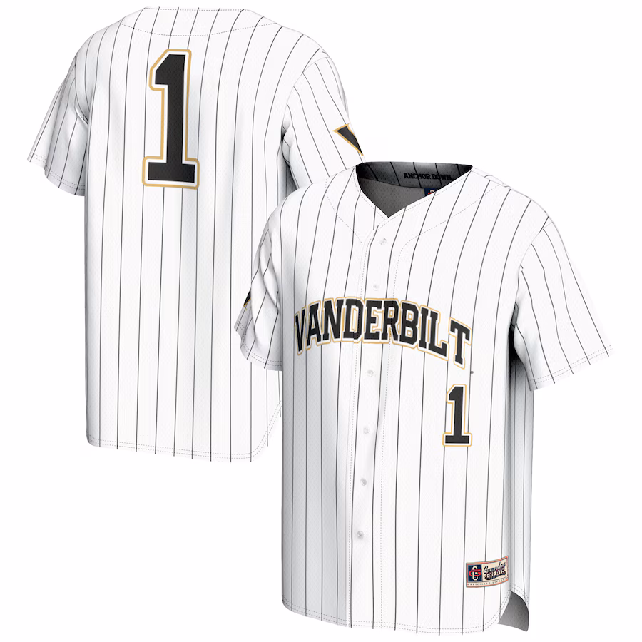 Men's GameDay Greats #1 White Vanderbilt Commodores Lightweight Baseball Jersey - ujerseystore