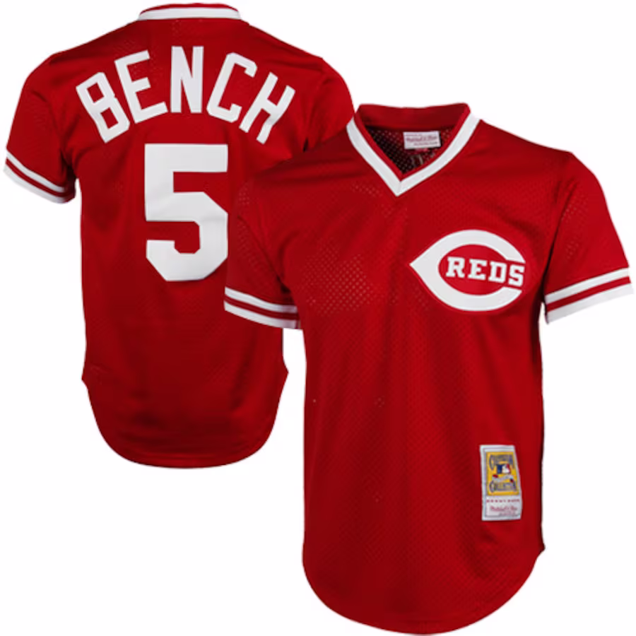 Men's Cincinnati Reds Johnny Bench Mitchell & Ness Red 1983 Authentic Cooperstown Collection Mesh Batting Practice Jersey - ujerseystore
