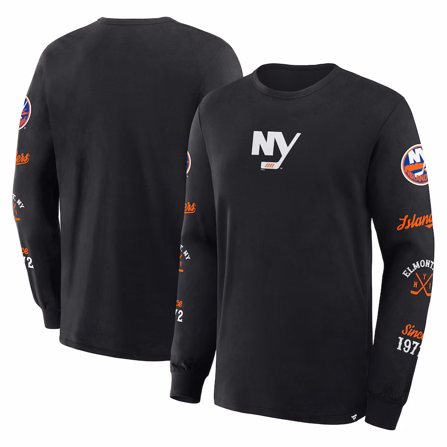 Men's New York Islanders Fanatics Black Boxed In Legacy Long Sleeve T-Shirt - ujerseystore