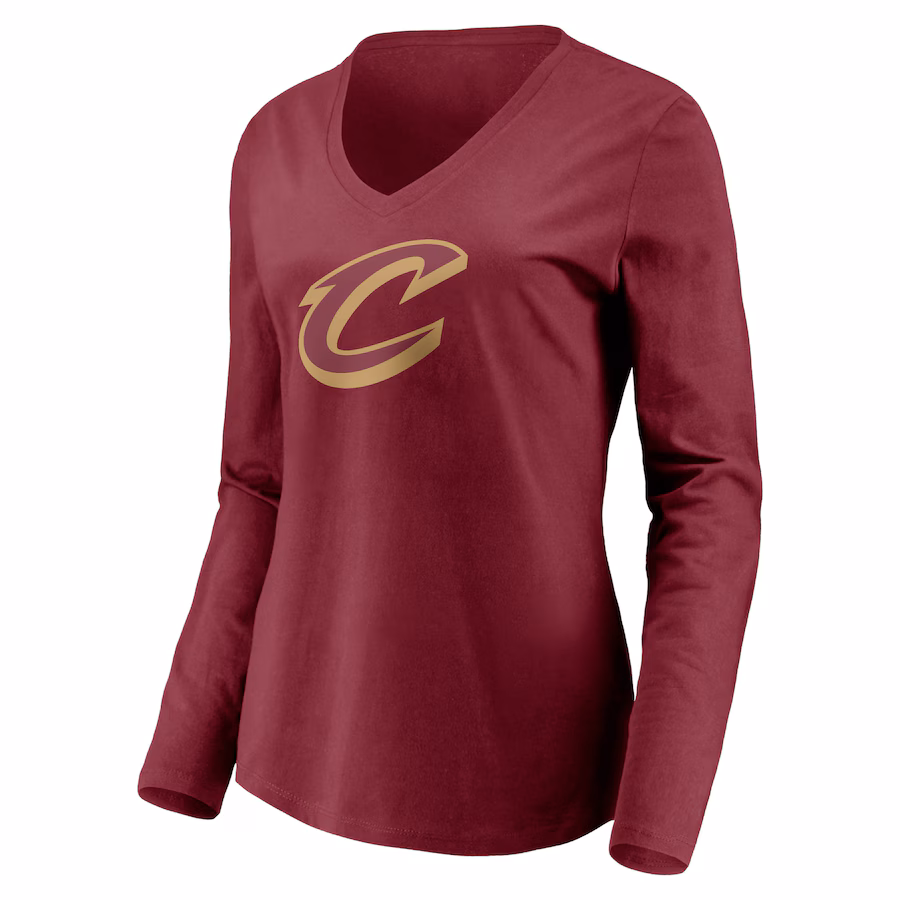 Women's Cleveland Cavaliers Wine Primary Logo Team Long Sleeve V-Neck T-Shirt - ujerseystore