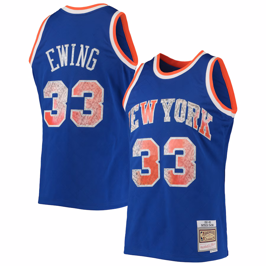 Men's New York Knicks Patrick Ewing Mitchell & Ness Blue 1991/92 Hardwood Classics NBA 75th Anniversary Diamond Swingman Jersey - ujerseystore