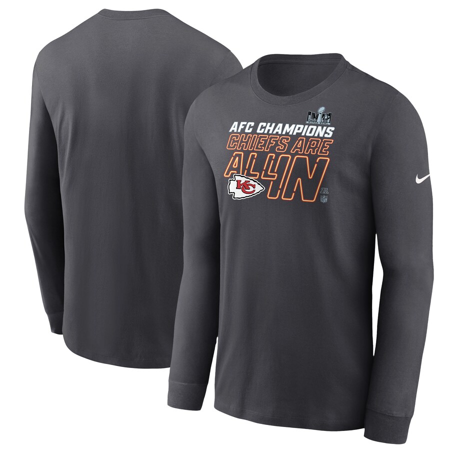 Men's Kansas City Chiefs Nike Anthracite 2023 AFC Champions Locker Room Trophy Collection Long Sleeve T-Shirt - ujerseystore