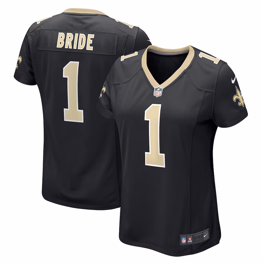 Women's New Orleans Saints Number 1 Bride Nike Black Game Jersey - ujerseystore