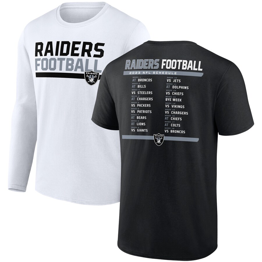 Men's Las Vegas Raiders Fanatics Black/White Two-Pack 2023 Schedule T-Shirt Combo Set - ujerseystore