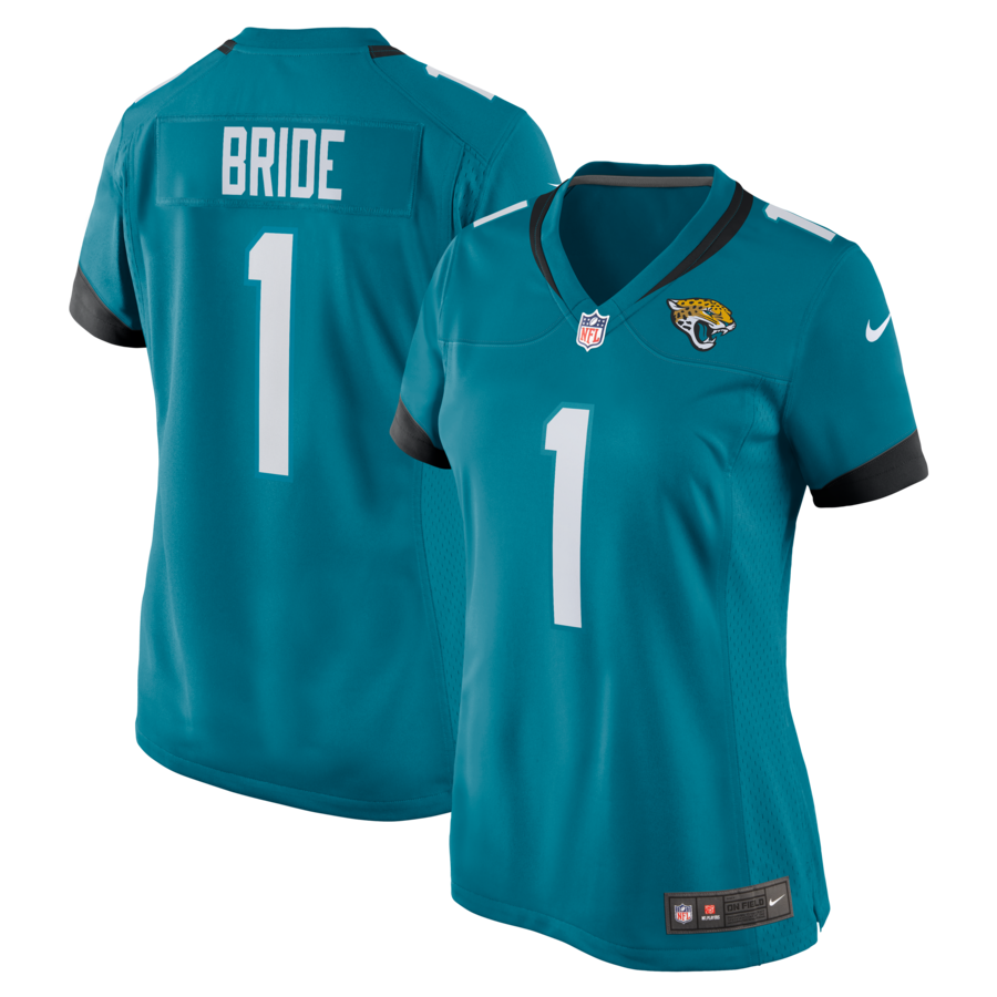 Women's Jacksonville Jaguars Number 1 Bride Nike Teal Game Jersey - ujerseystore