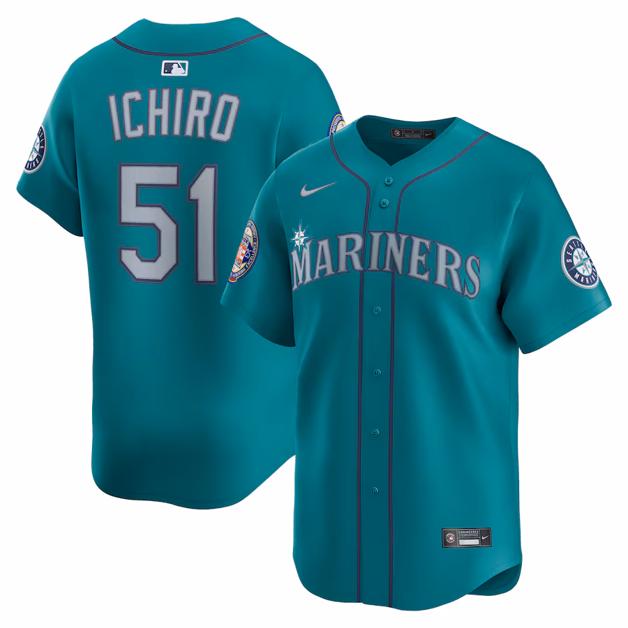 Men's Seattle Mariners Ichiro Suzuki Nike Aqua 2025 National Baseball Hall of Fame Nike Alternate Limited Player Jersey - ujerseystore