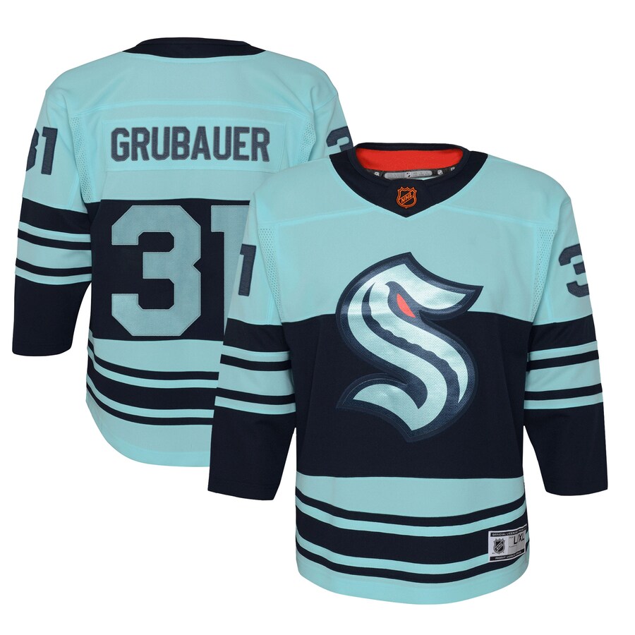 Youth Seattle Kraken Philipp Grubauer Teal Special Edition 2.0 Premier Player Jersey - ujerseystore