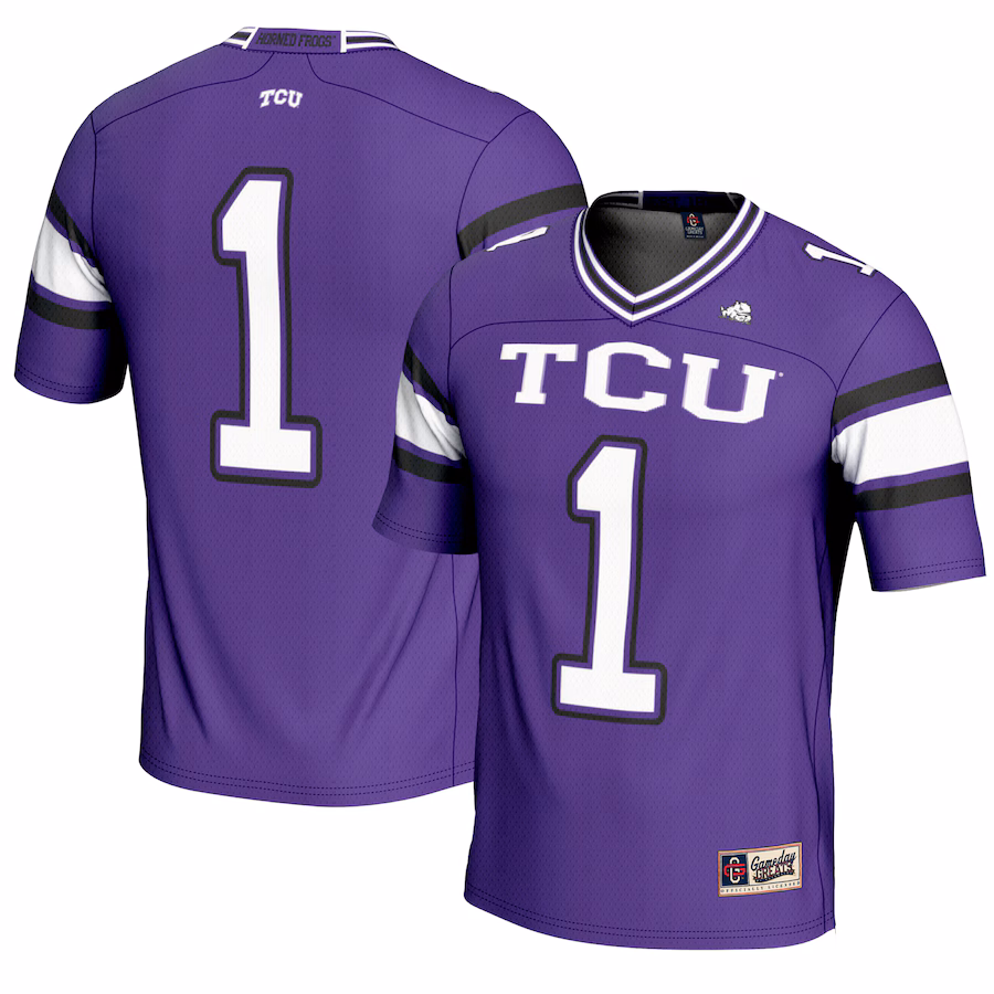 Men's GameDay Greats #1 Purple TCU Horned Frogs Endzone Football Jersey - ujerseystore