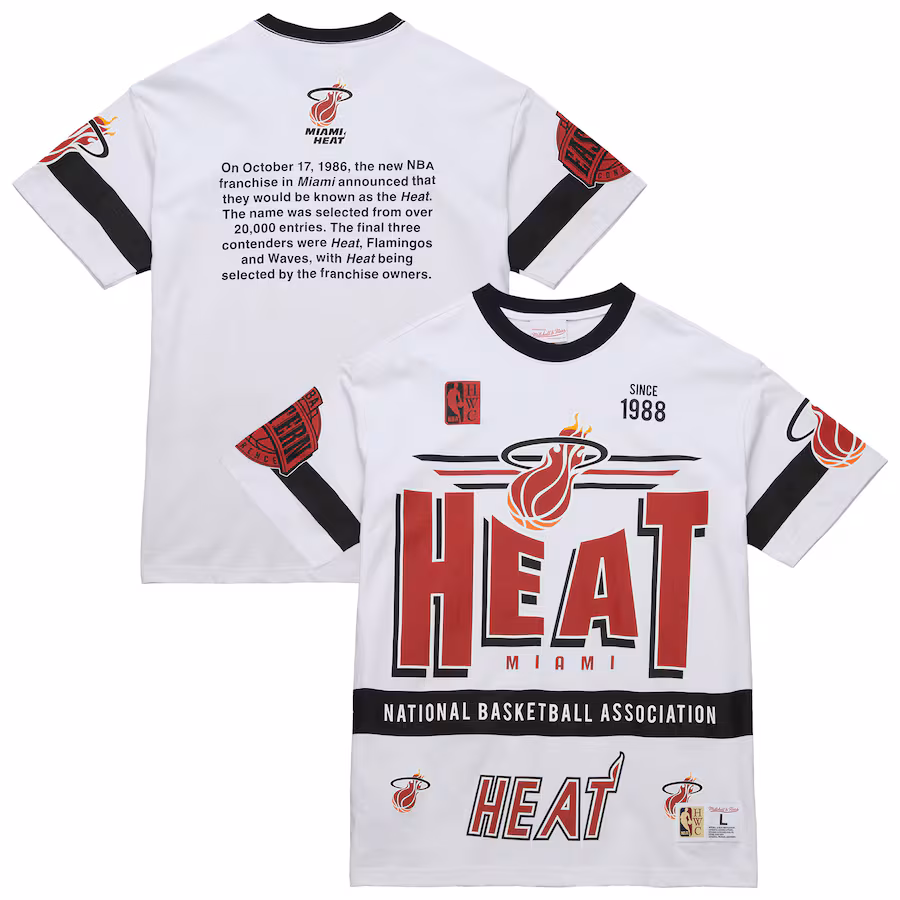 Unisex Miami Heat  Mitchell & Ness White Hardwood Classics Vintage Team Origins Premium T-Shirt - ujerseystore