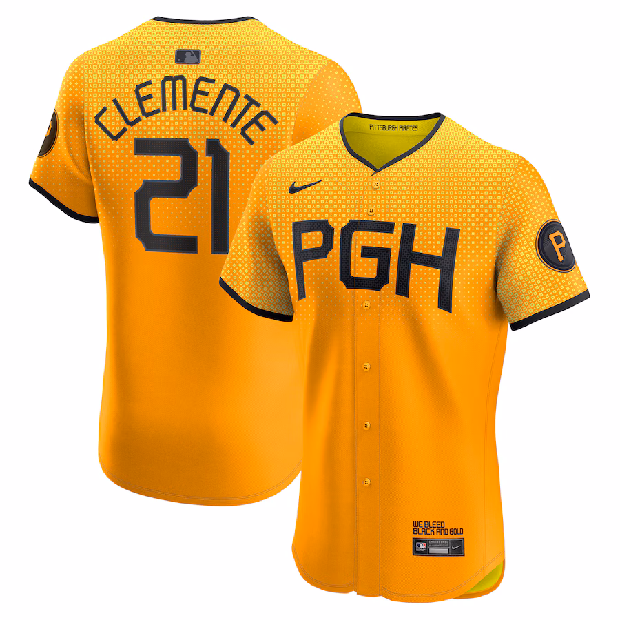 Men's Pittsburgh Pirates Roberto Clemente Nike Gold City Connect Elite Player Jersey - ujerseystore