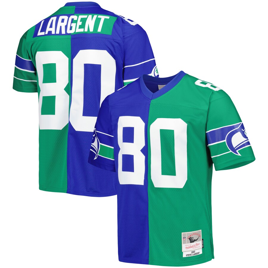 Men's Seattle Seahawks Steve Largent Mitchell & Ness Royal/Green 1985 Split Legacy Replica Jersey - ujerseystore