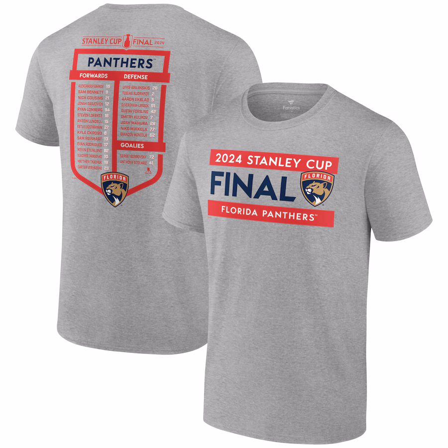 Men's Florida Panthers Fanatics Steel 2024 Stanley Cup Final Roster T-Shirt - ujerseystore