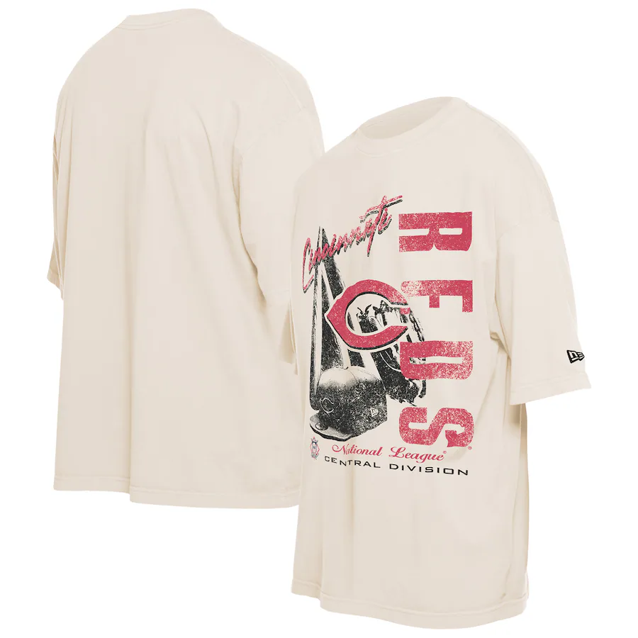 Men's Cincinnati Reds New Era Cream Cooperstown Collection Oversized Throwback Distressed T-Shirt - ujerseystore
